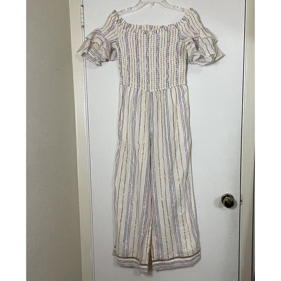 SAYLOR off shoulder multicolor gauze wide leg jumpsuit size XS - Picture 1 of 5